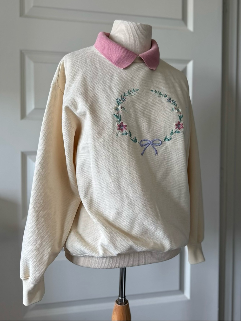 Vtg 90s Floral Cottagecore Grandma Peter Pan Collar Sweatshirt Size S Oversized